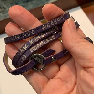 Good works eggplant leather w encouraging words printed and buckle closure